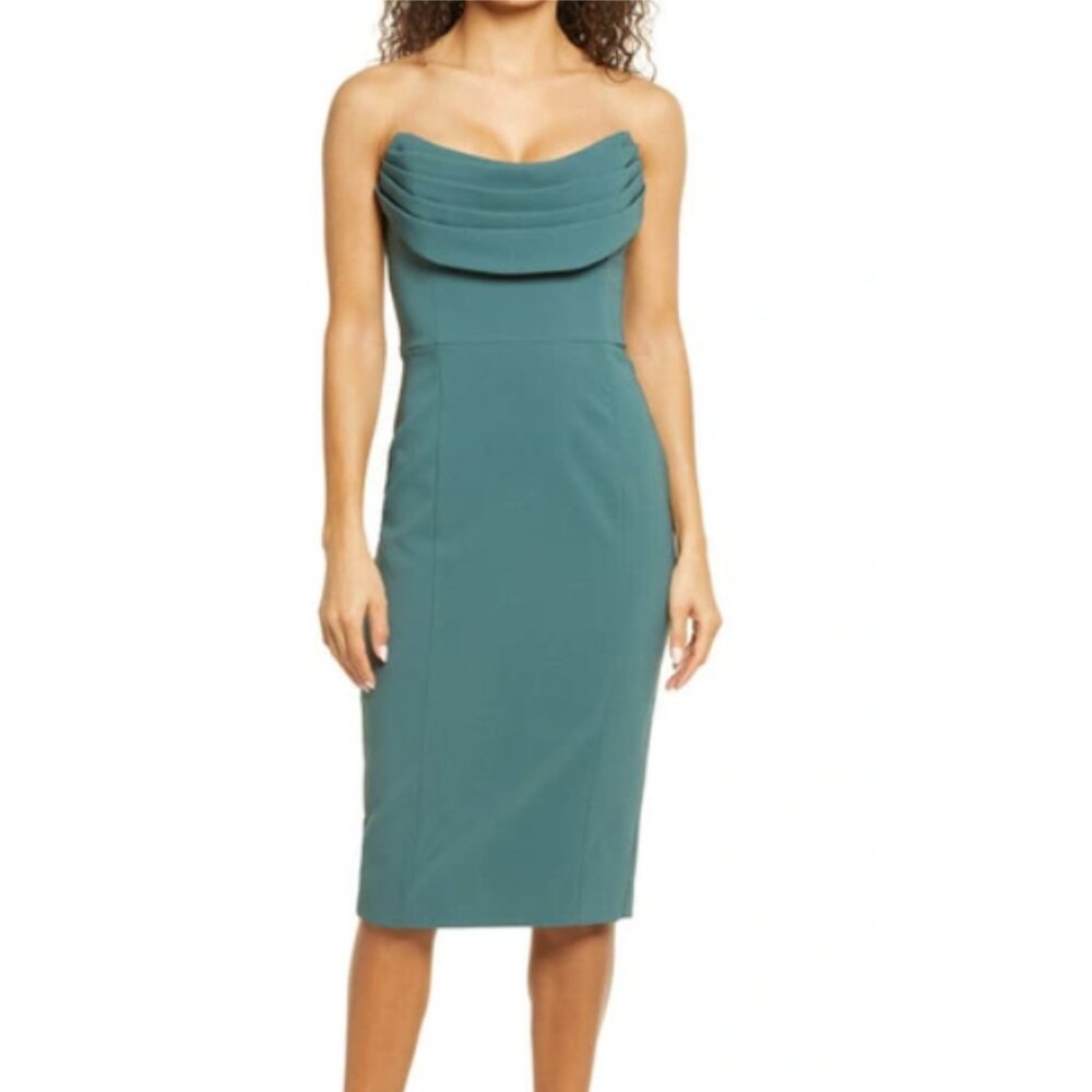 LAVISH ALICE Cowl Front Bandeau Midi Pencil Dress – Sage – Size 10 US 💚